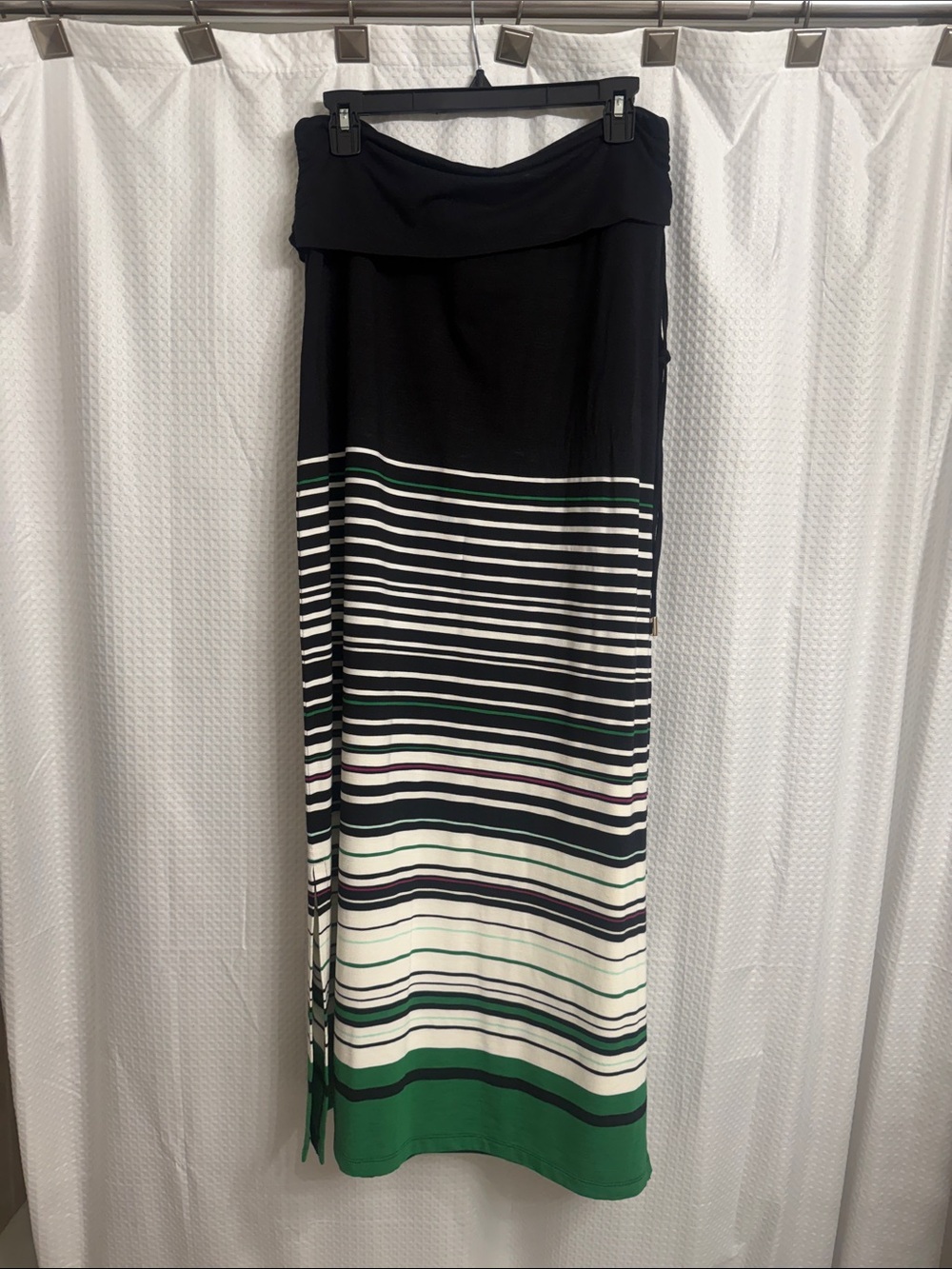 White House Black Market Black, White & Green Striped Maxi Skirt - Large